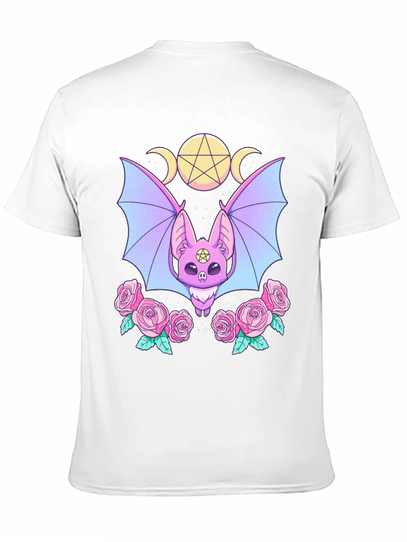 Pastel Goth Bat & Roses Graphic Tee
