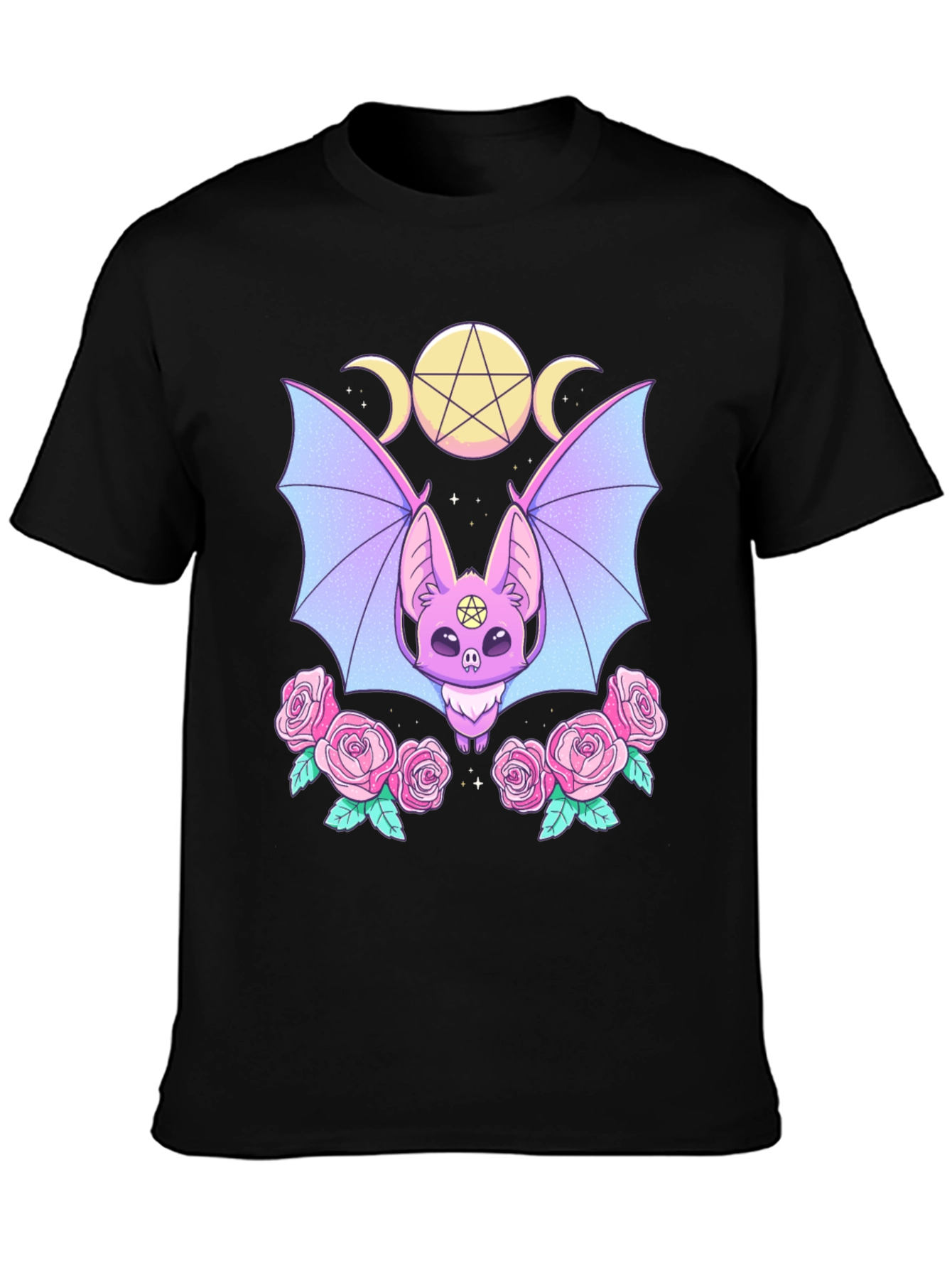Pastel Goth Bat & Roses Graphic Tee