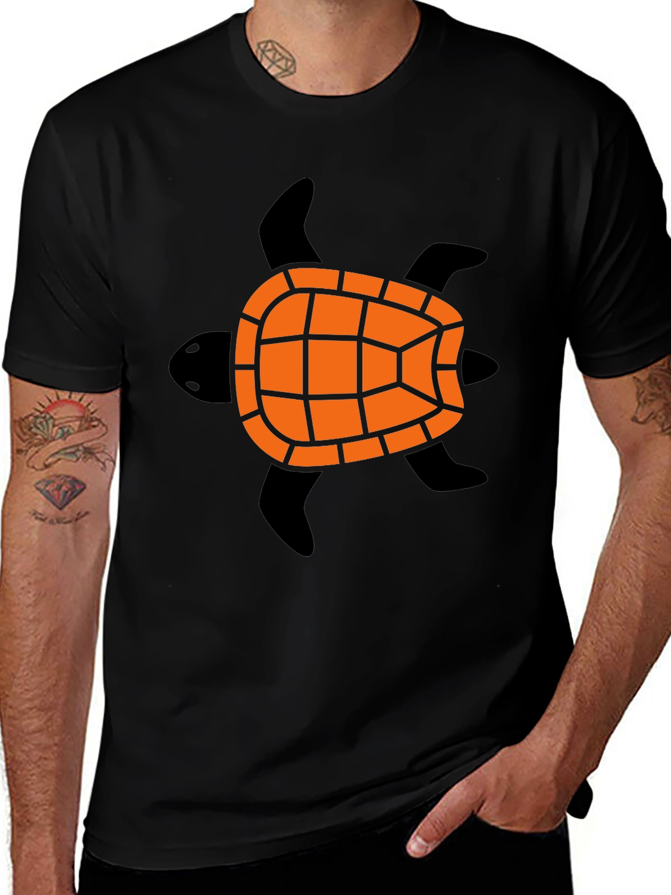Turtle Graphic Tee - Black Cotton Blend Casual Shirt