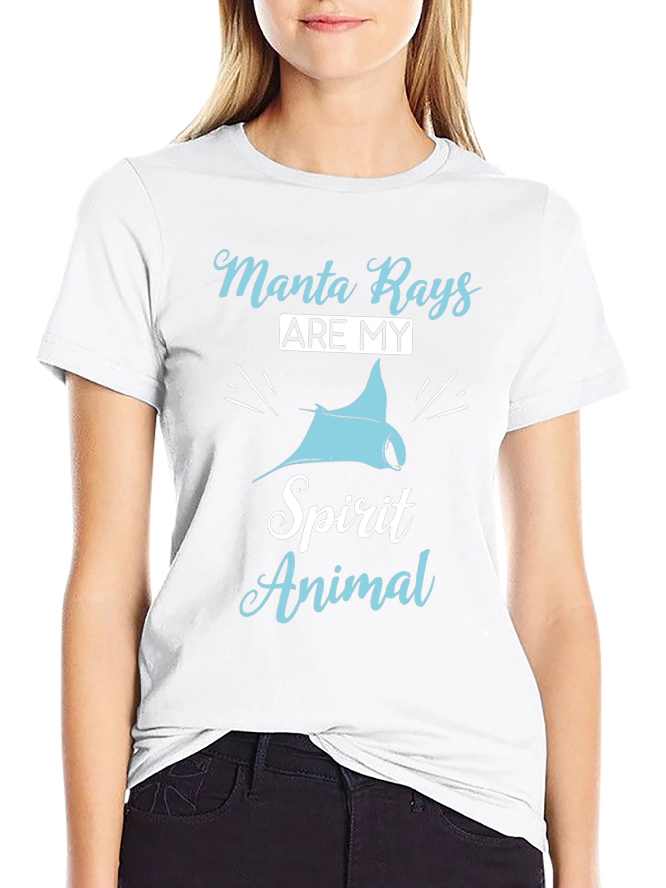 Manta Ray Spirit Animal Graphic T-Shirt - Black Cotton