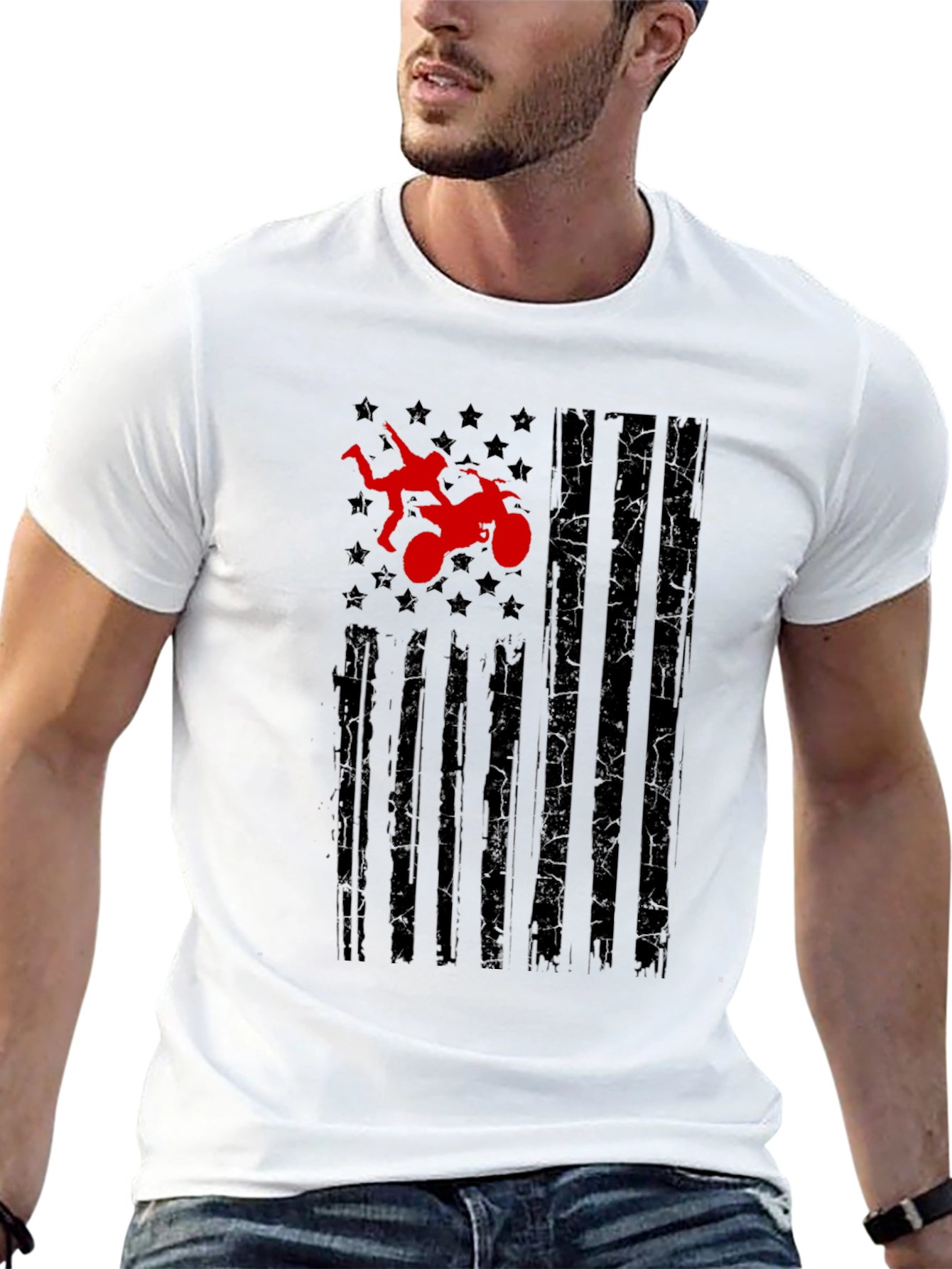 Motorcycle Stuntman Flag Graphic Tee