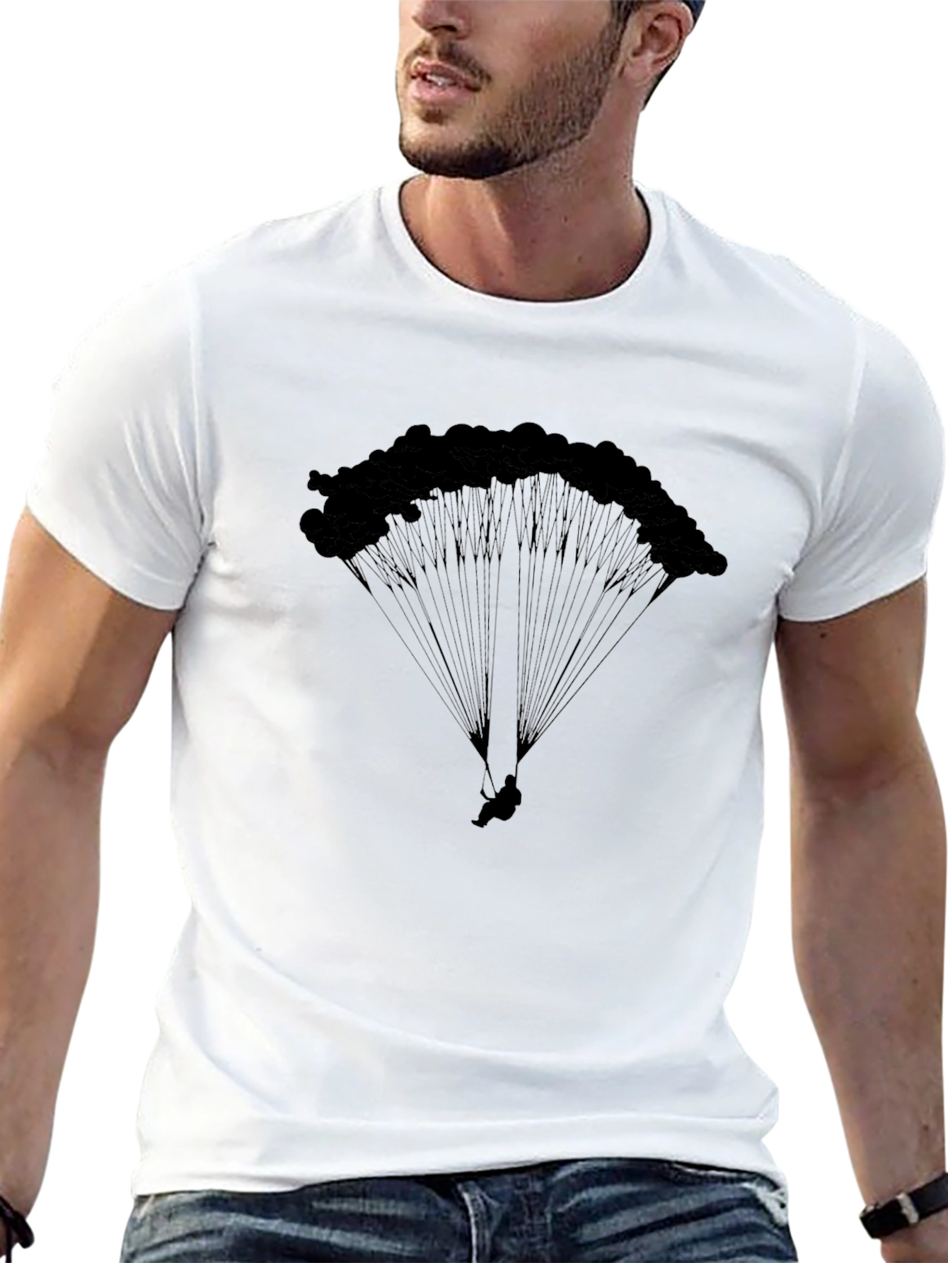 Black Parachute Graphic Tee - Skydiving Adventure Shirt