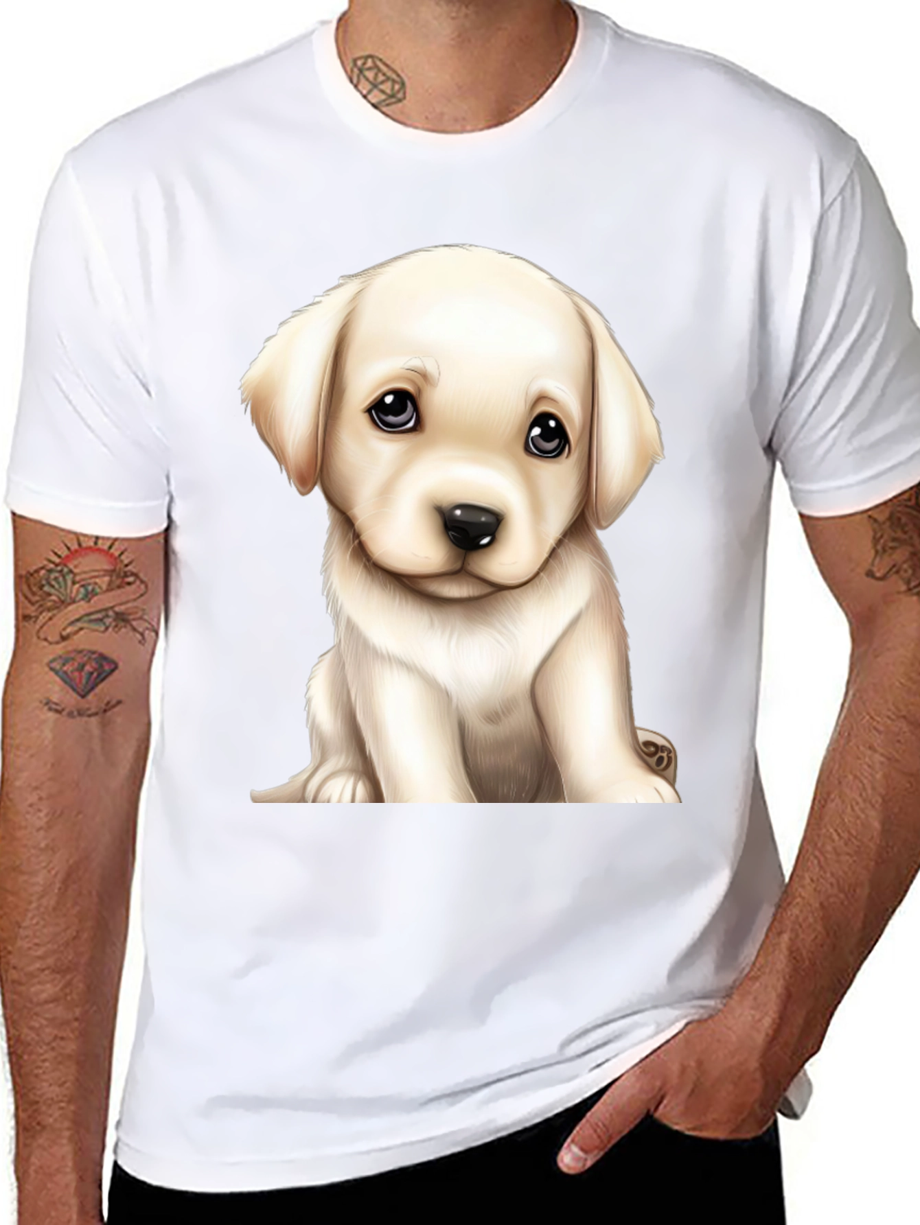 Cute Puppy Graphic Tee - Black Cotton Comfort