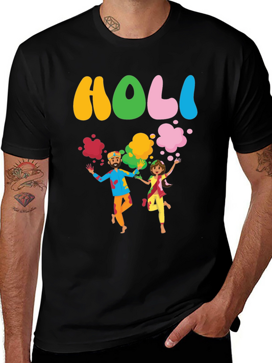 Holi Festival Black Graphic T-Shirt