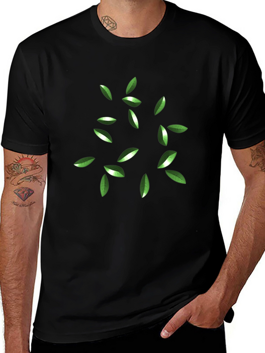 Green Leaves Graphic Black T-Shirt