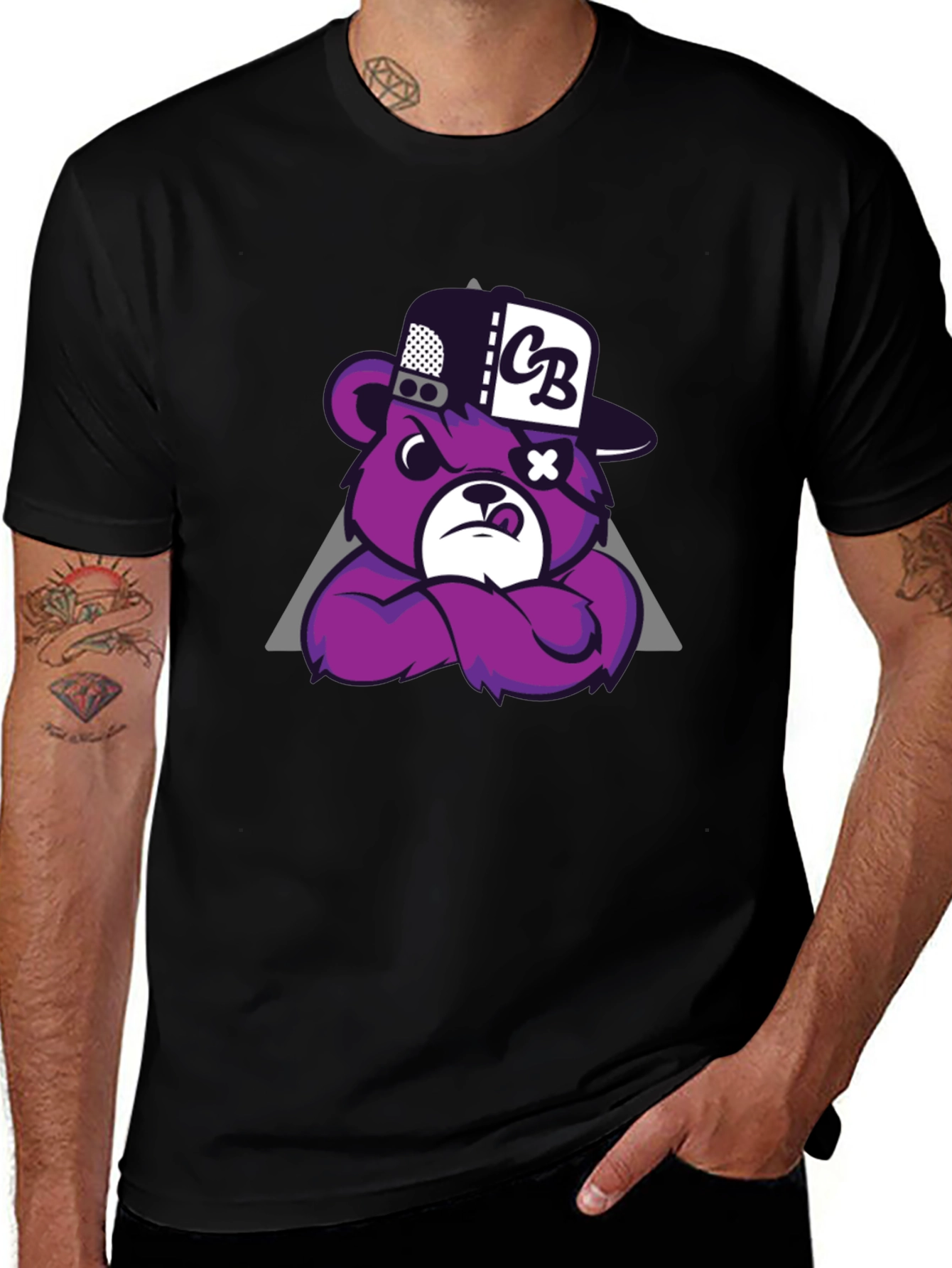 Mens Black T-Shirt - Cool Cartoon Bear Design