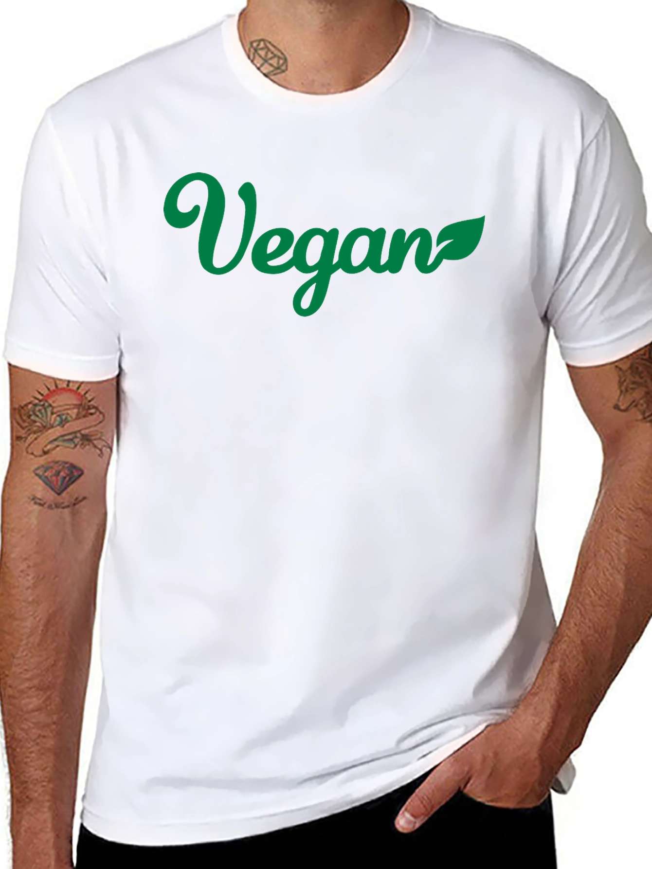 Vegan T-Shirt - Green Leaf Design