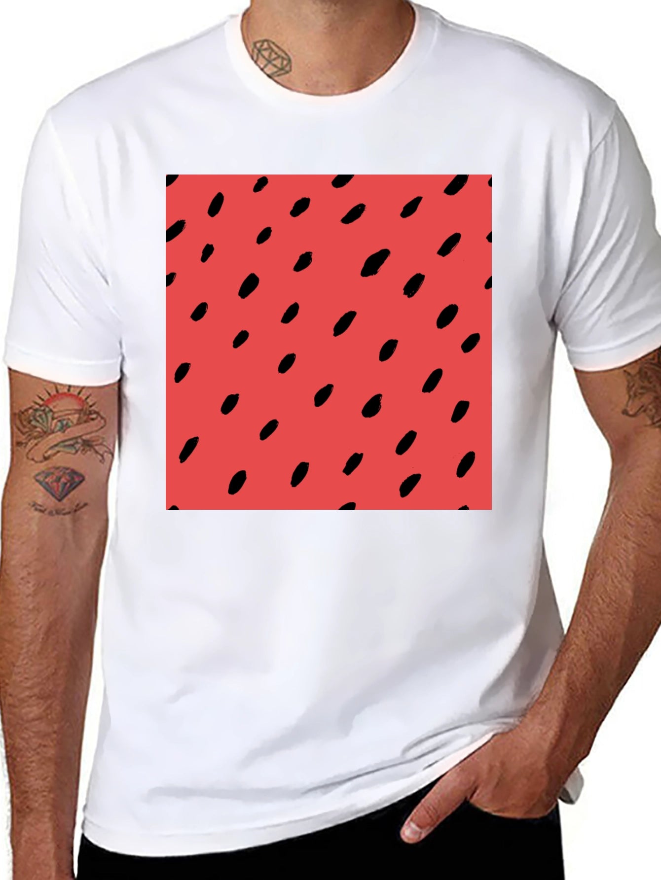 Red Seed Pattern Black Tee