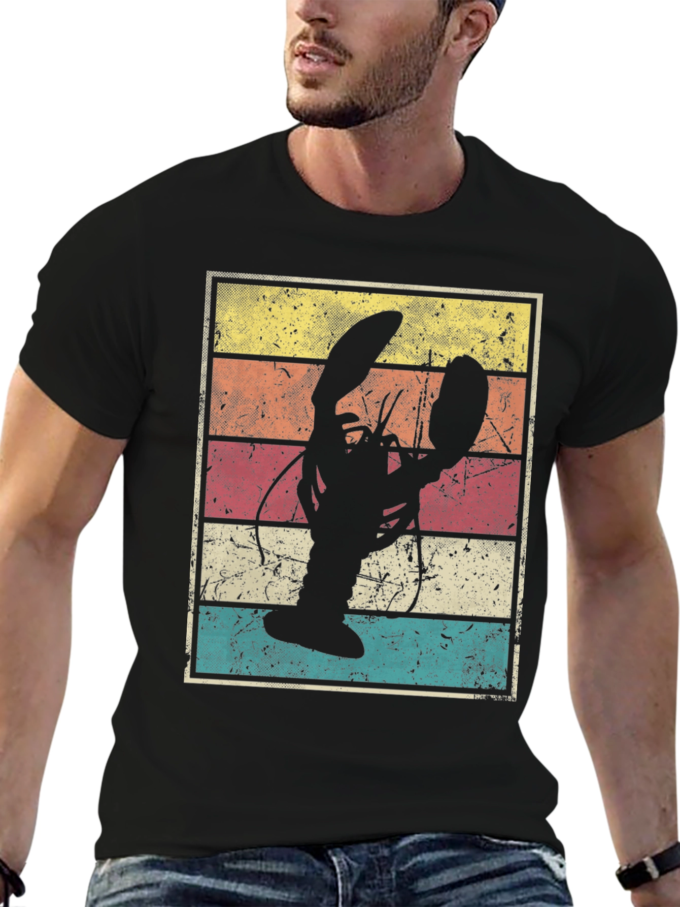 Retro Lobster Graphic Tee - Distressed Design