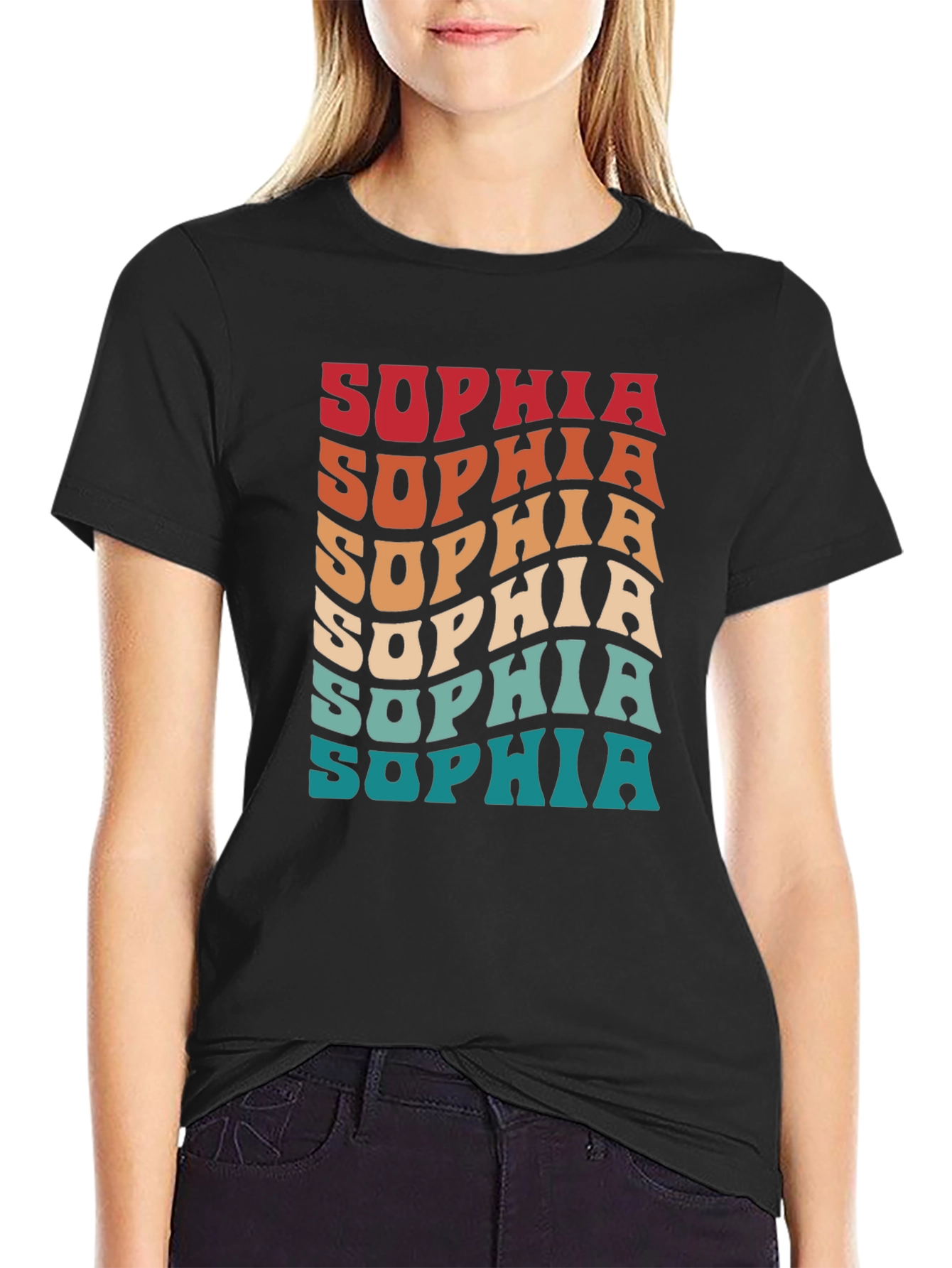 Retro Sophia Name T-Shirt Wavy Personalized Design