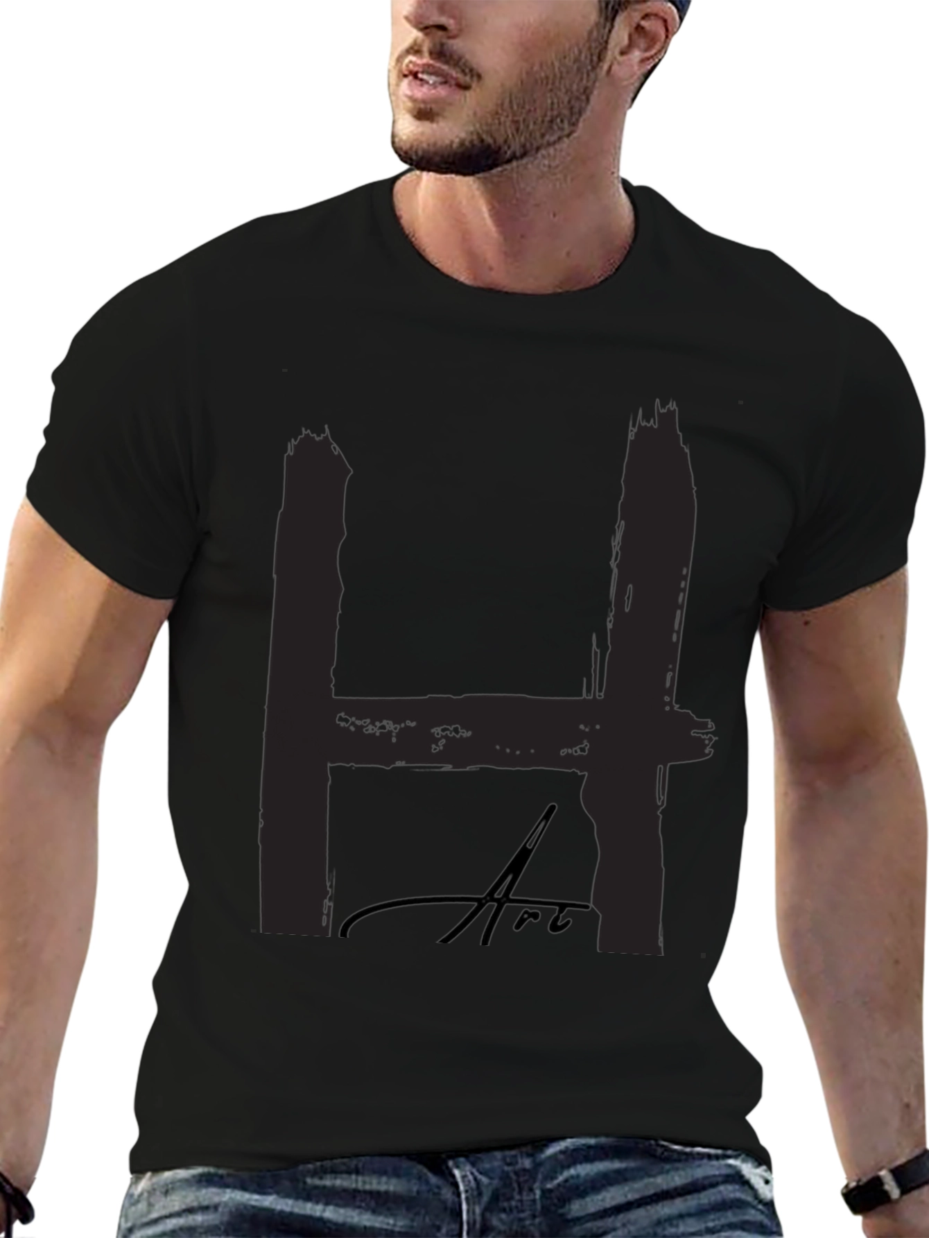 Bold H Art Black T-Shirt: Statement Style