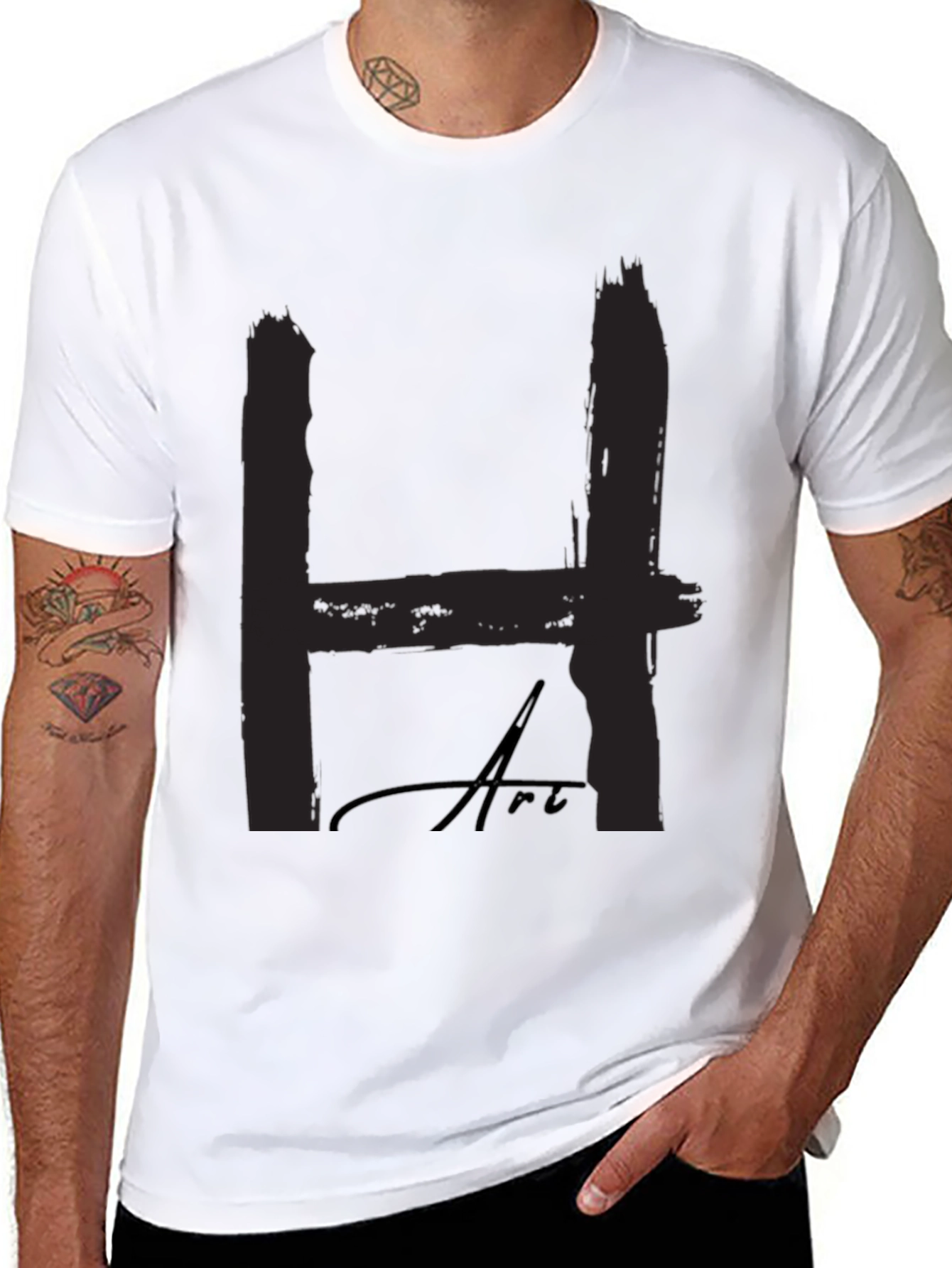 Bold H Art Black T-Shirt: Statement Style