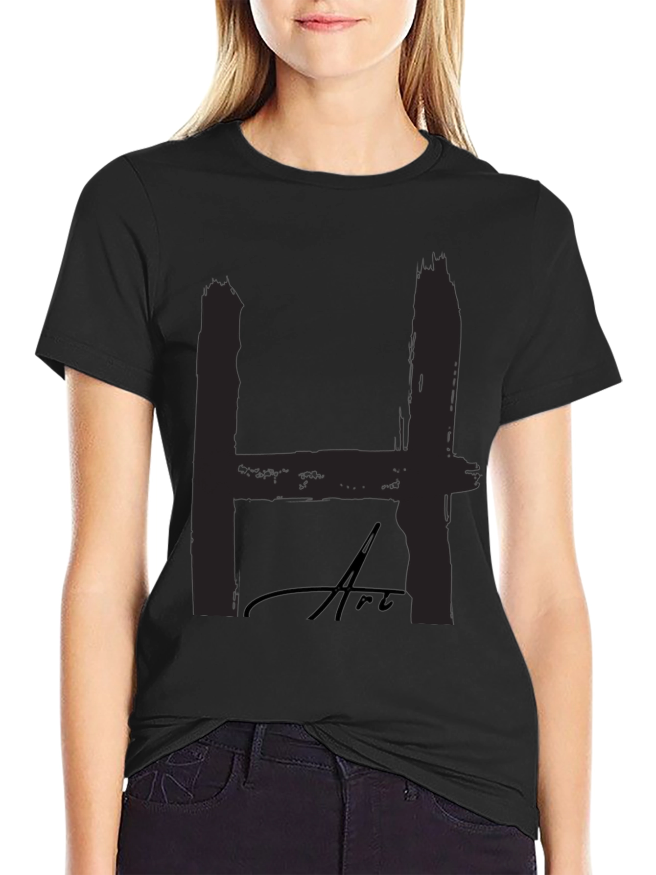 Bold H Art Black T-Shirt: Statement Style