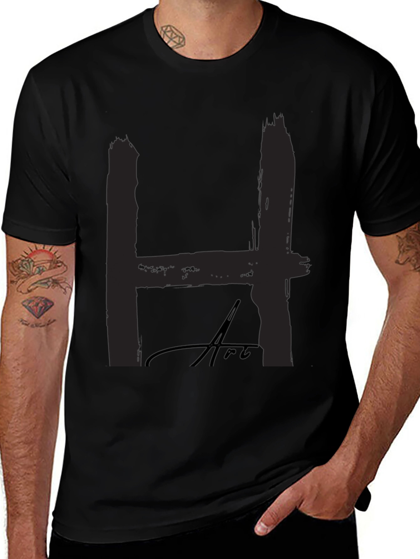 Bold H Art Black T-Shirt: Statement Style