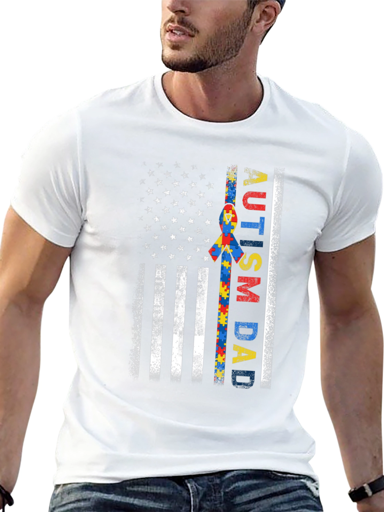 Autism Dad American Flag T-Shirt