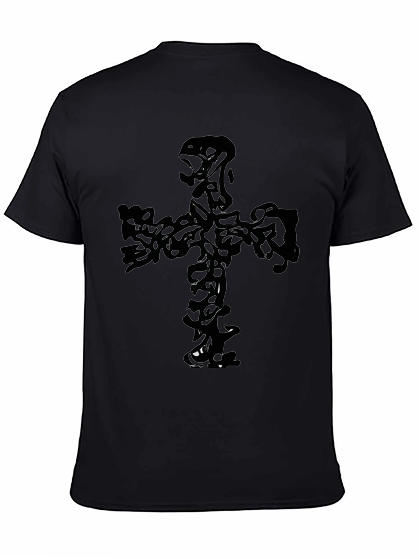 Black Graphic Tee - Abstract Cross Design