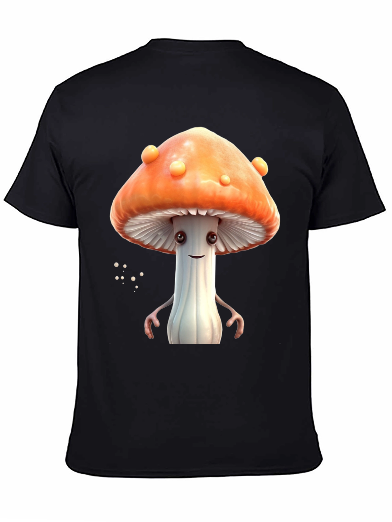 Mushroom Character Graphic Tee - Funky Black T-Shirt