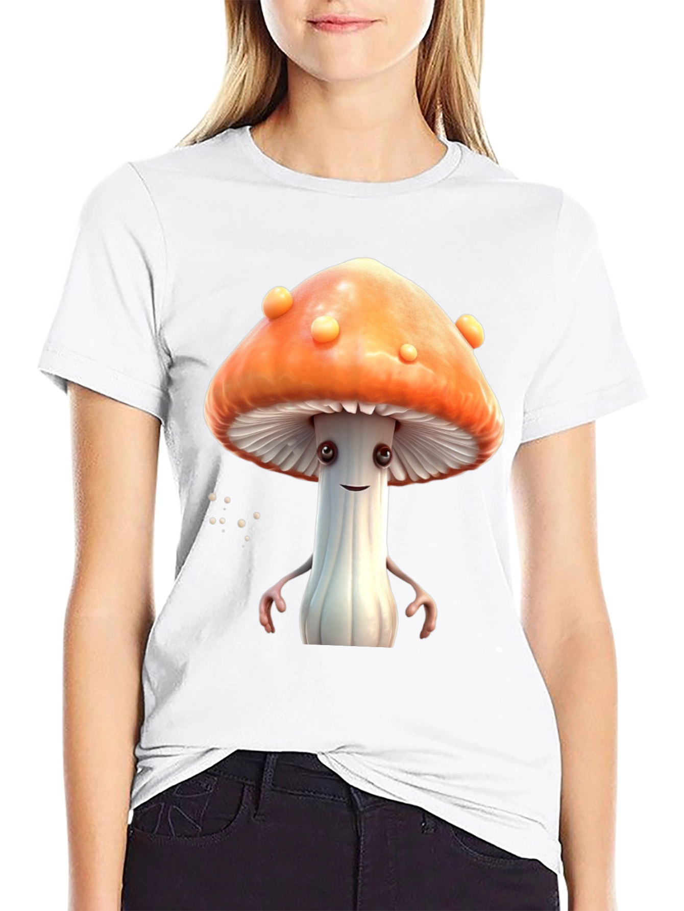 Mushroom Character Graphic Tee - Funky Black T-Shirt