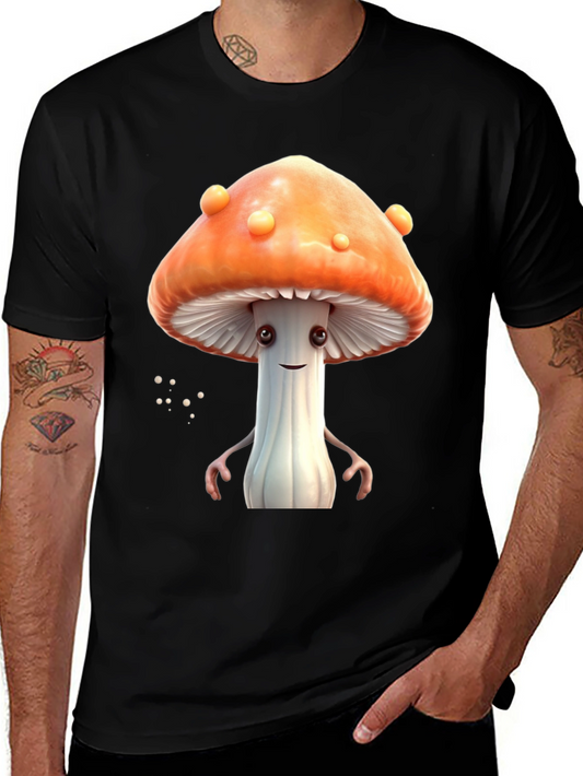 Mushroom Character Graphic Tee - Funky Black T-Shirt