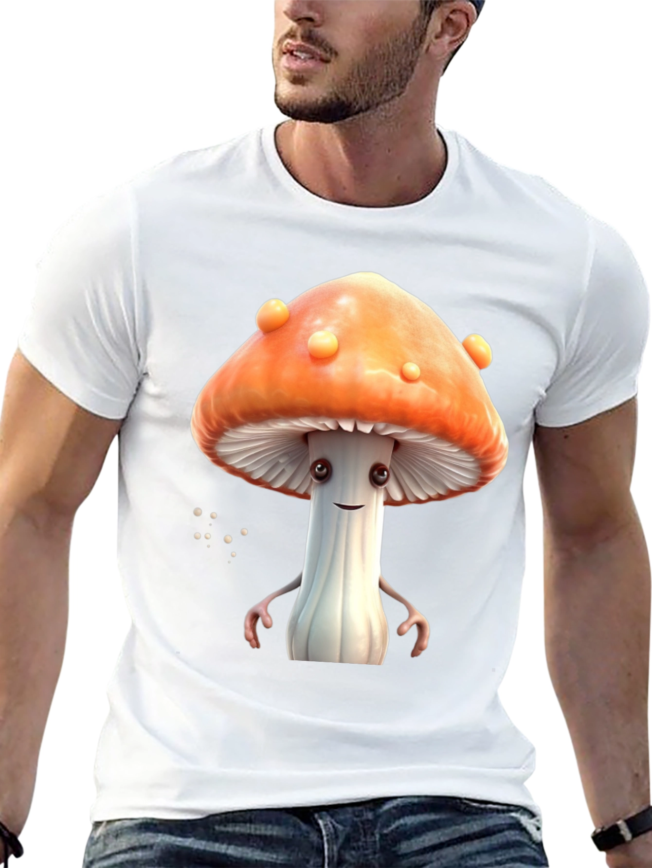 Mushroom Character Graphic Tee - Funky Black T-Shirt