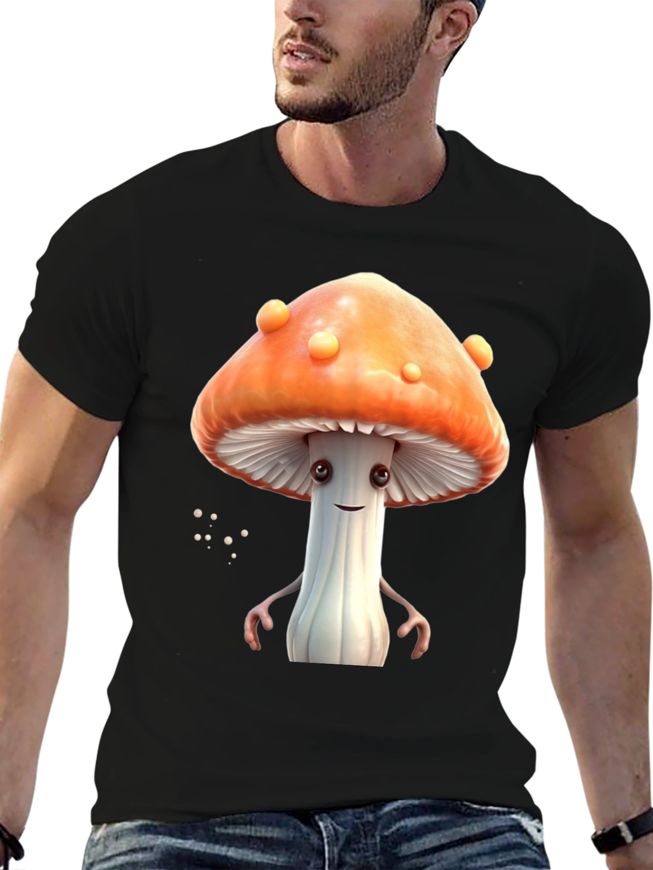 Mushroom Character Graphic Tee - Funky Black T-Shirt
