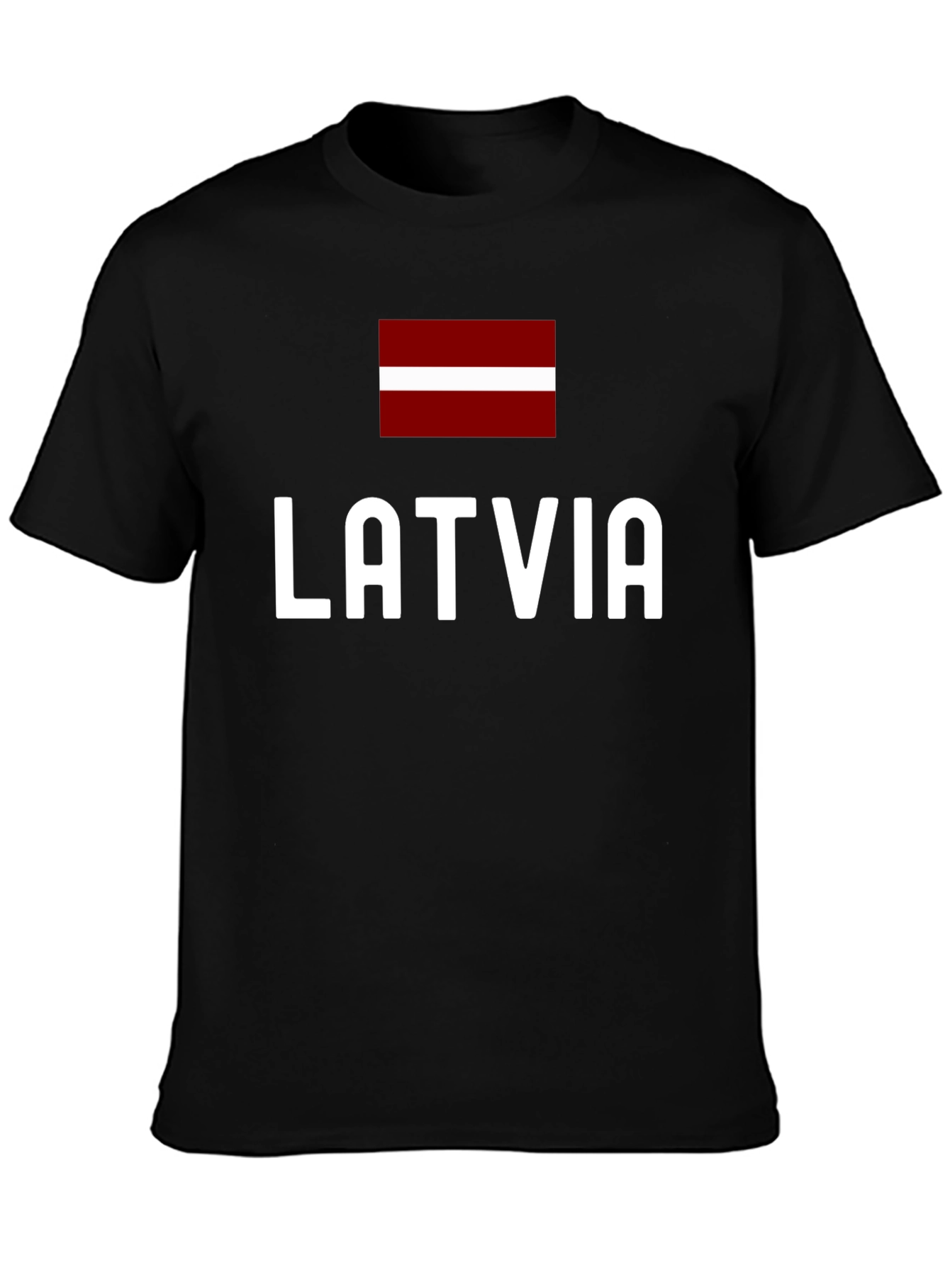 Latvia Flag T-Shirt Black Crew Neck Short Sleeve
