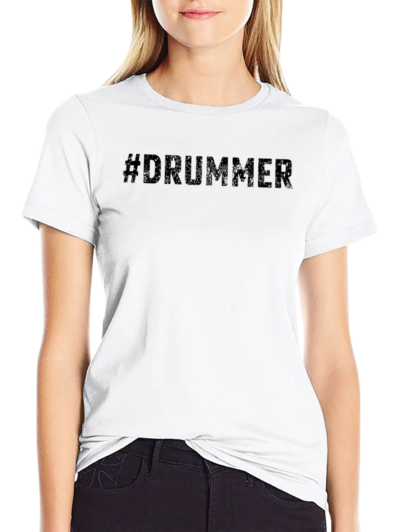 #Drummer Black Cotton Graphic Tee