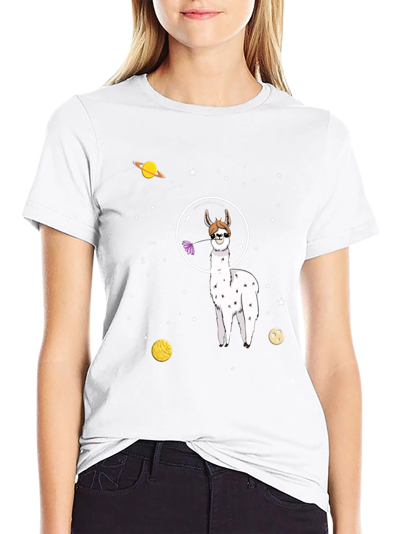Space Llama Graphic Tee - Black Cotton T-Shirt