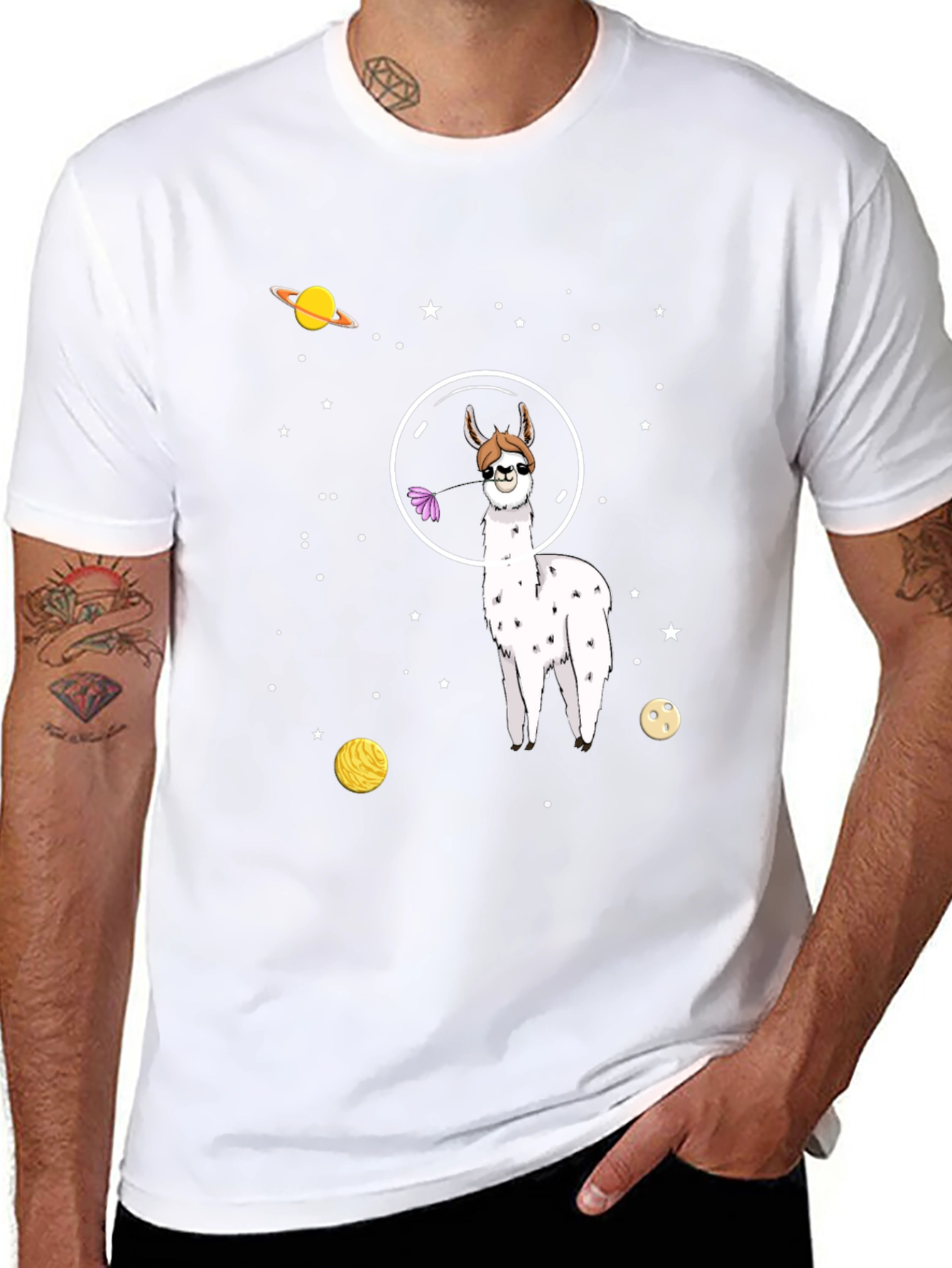 Space Llama Graphic Tee - Black Cotton T-Shirt
