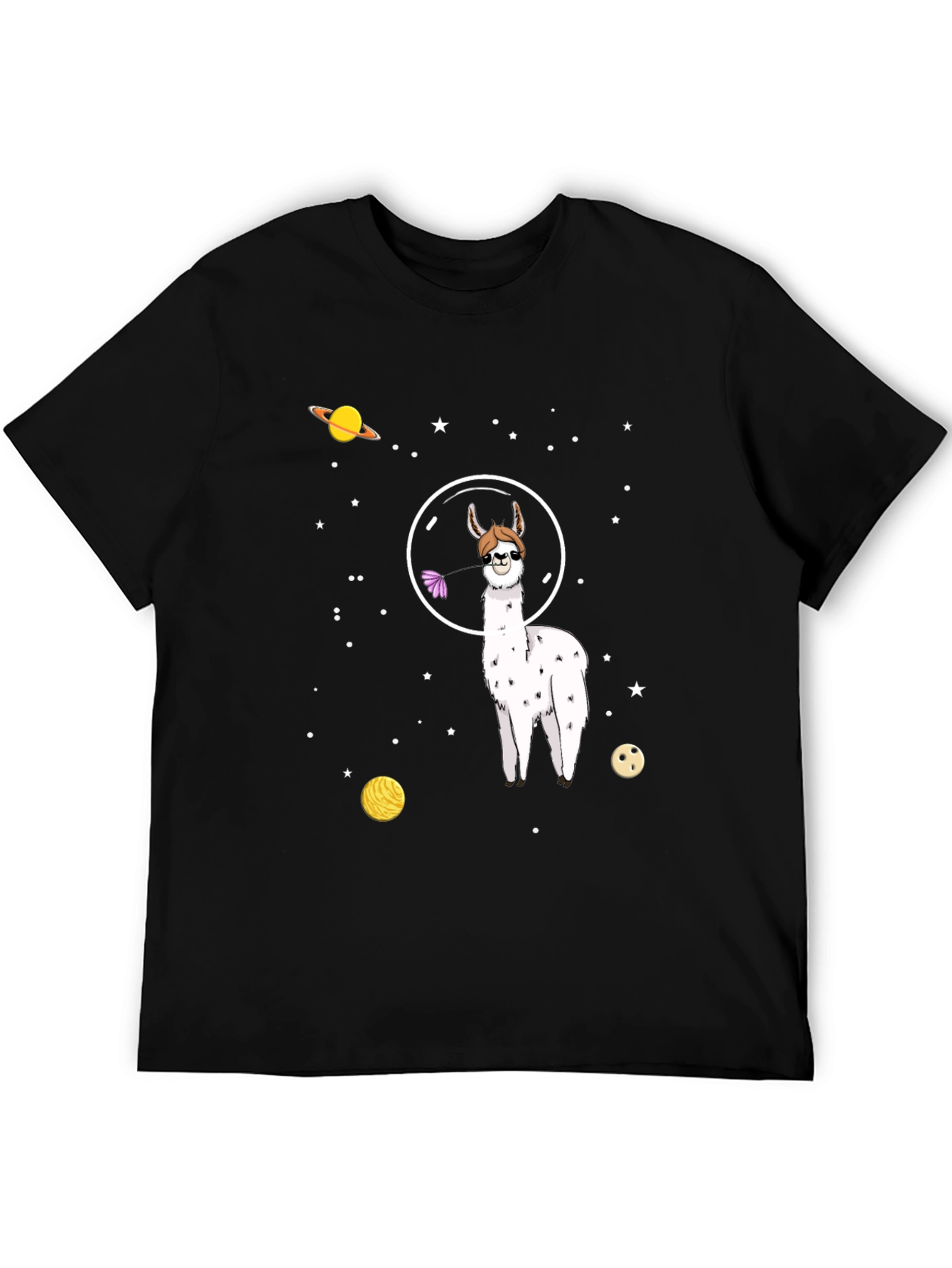 Space Llama Graphic Tee - Black Cotton T-Shirt