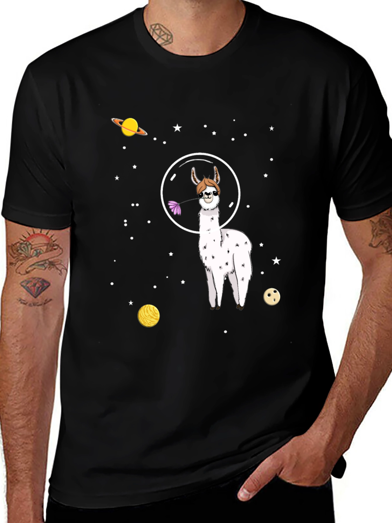 Space Llama Graphic Tee - Black Cotton T-Shirt