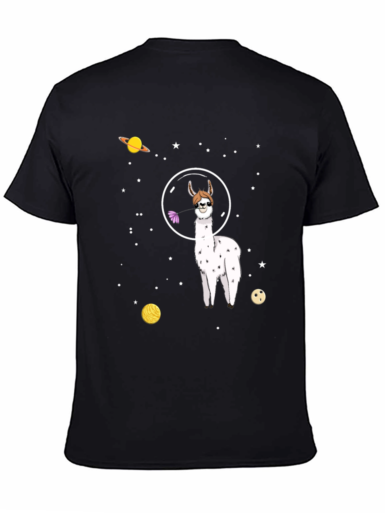 Space Llama Graphic Tee - Black Cotton T-Shirt