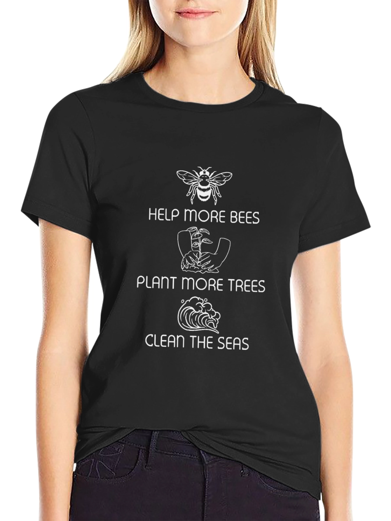 Eco-Friendly Graphic Tee: Help Bees Plant Trees Clean Seas