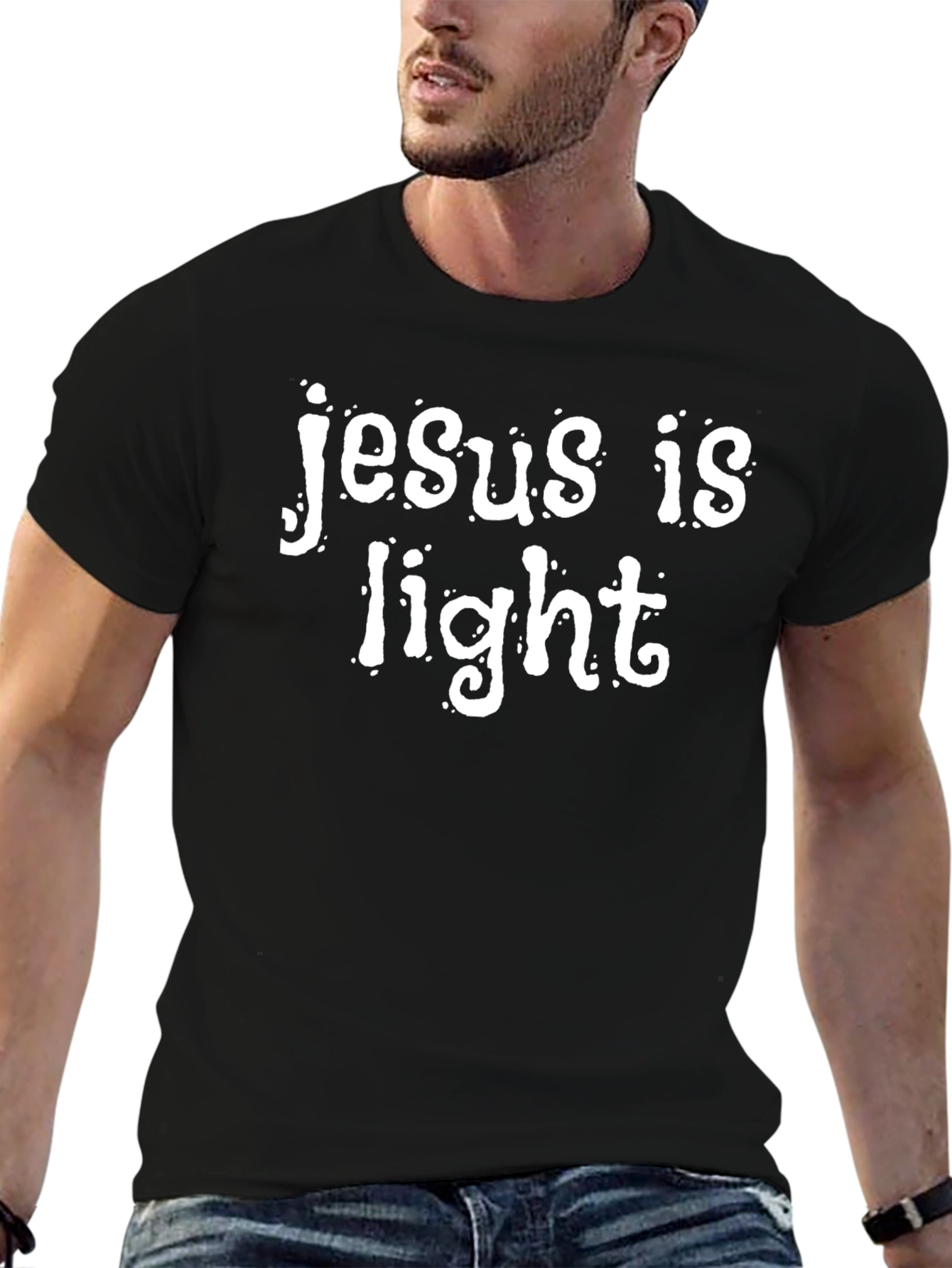 Jesus is Light Graphic Print Black T-Shirt