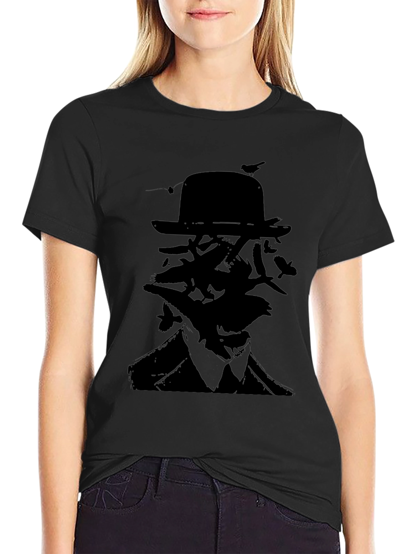 Surreal Bird Silhouette T-Shirt - Black