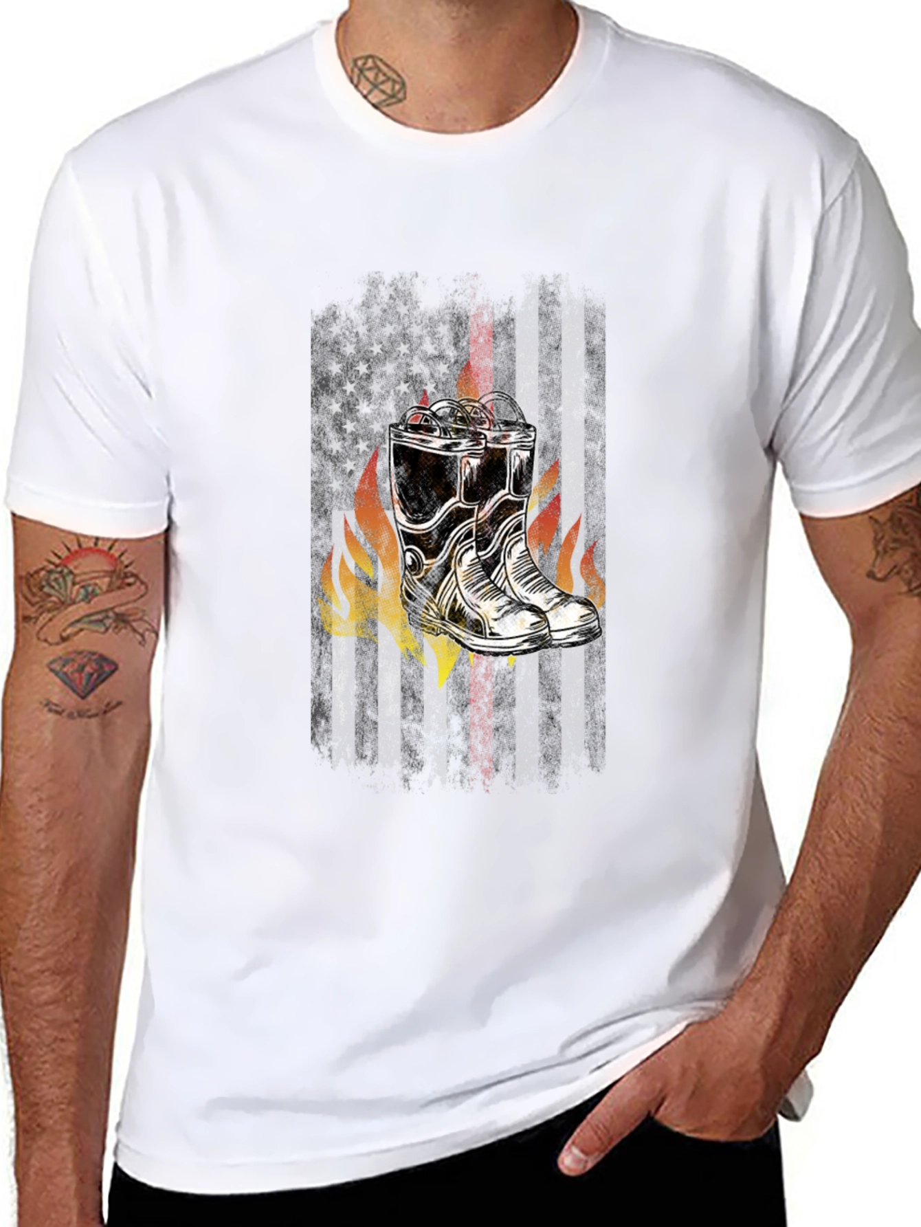 Firefighter Boots American Flag T-Shirt