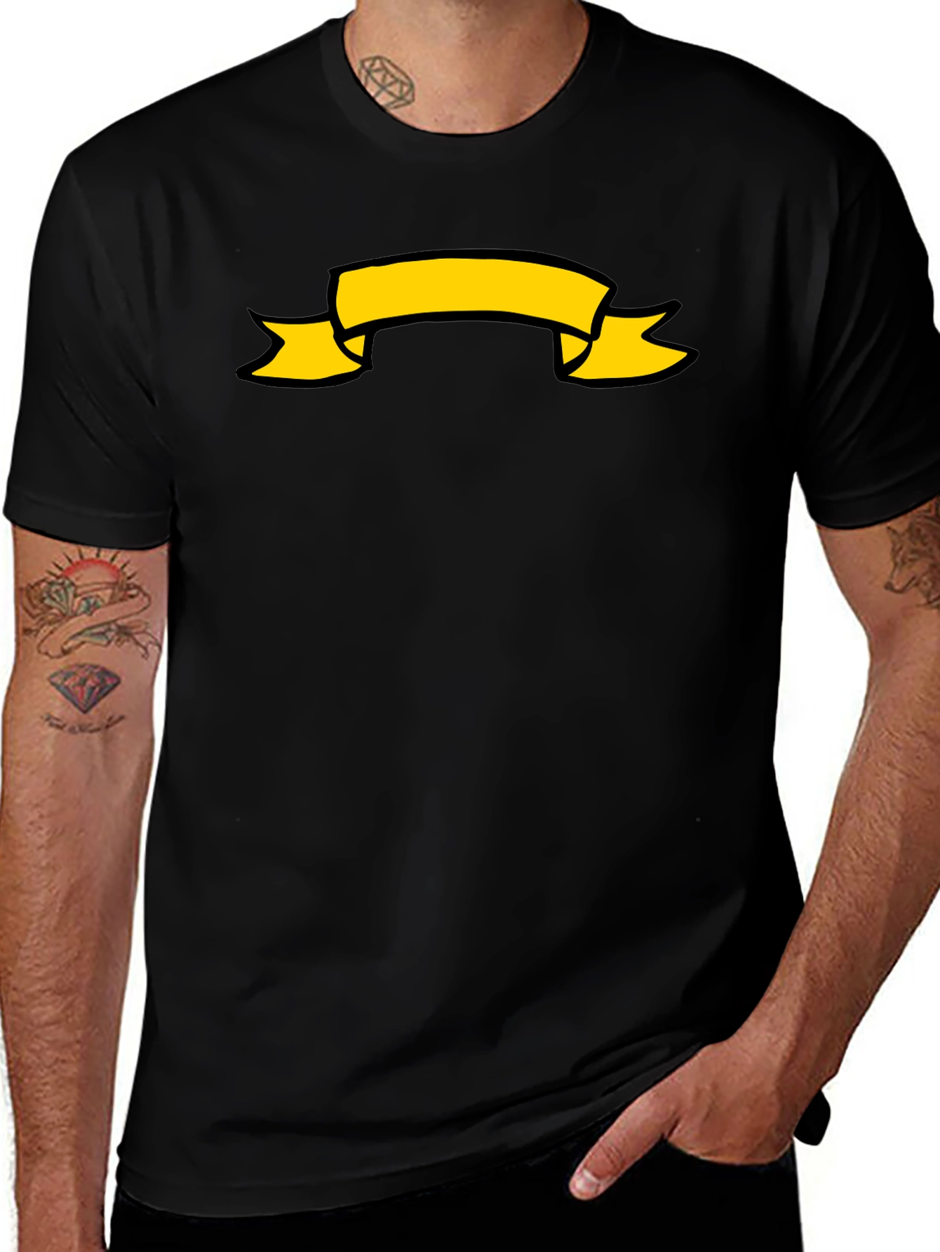 Black T-Shirt with Yellow Banner Graphic
