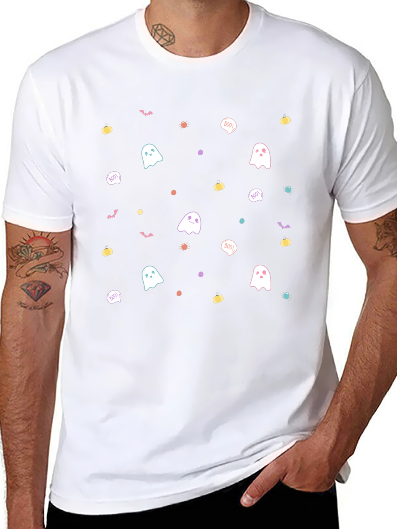 Cute Spooky Season Ghost Pattern T-Shirt