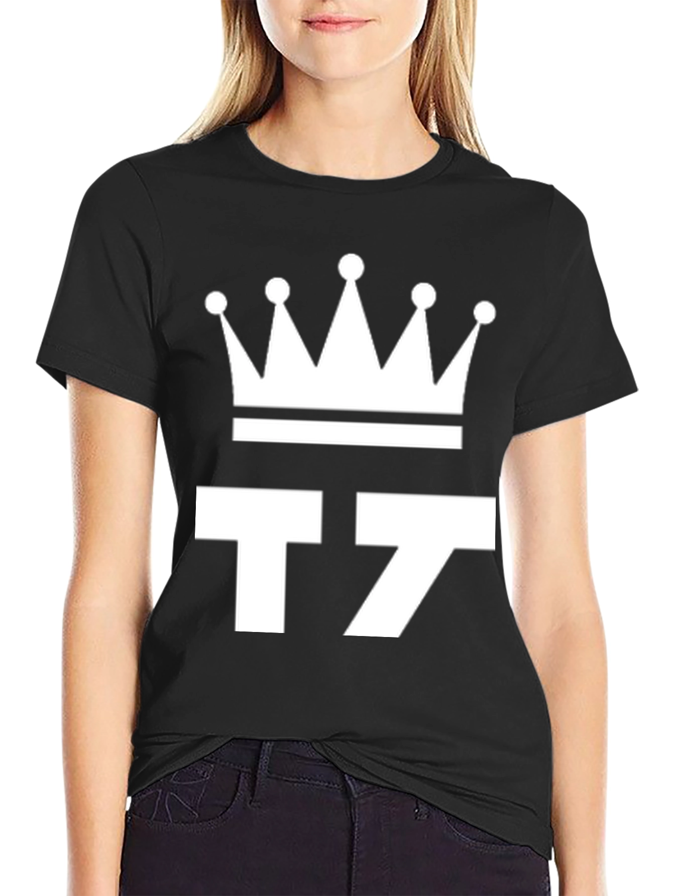 Crown & Number Graphic Tee - Black Cotton Blend