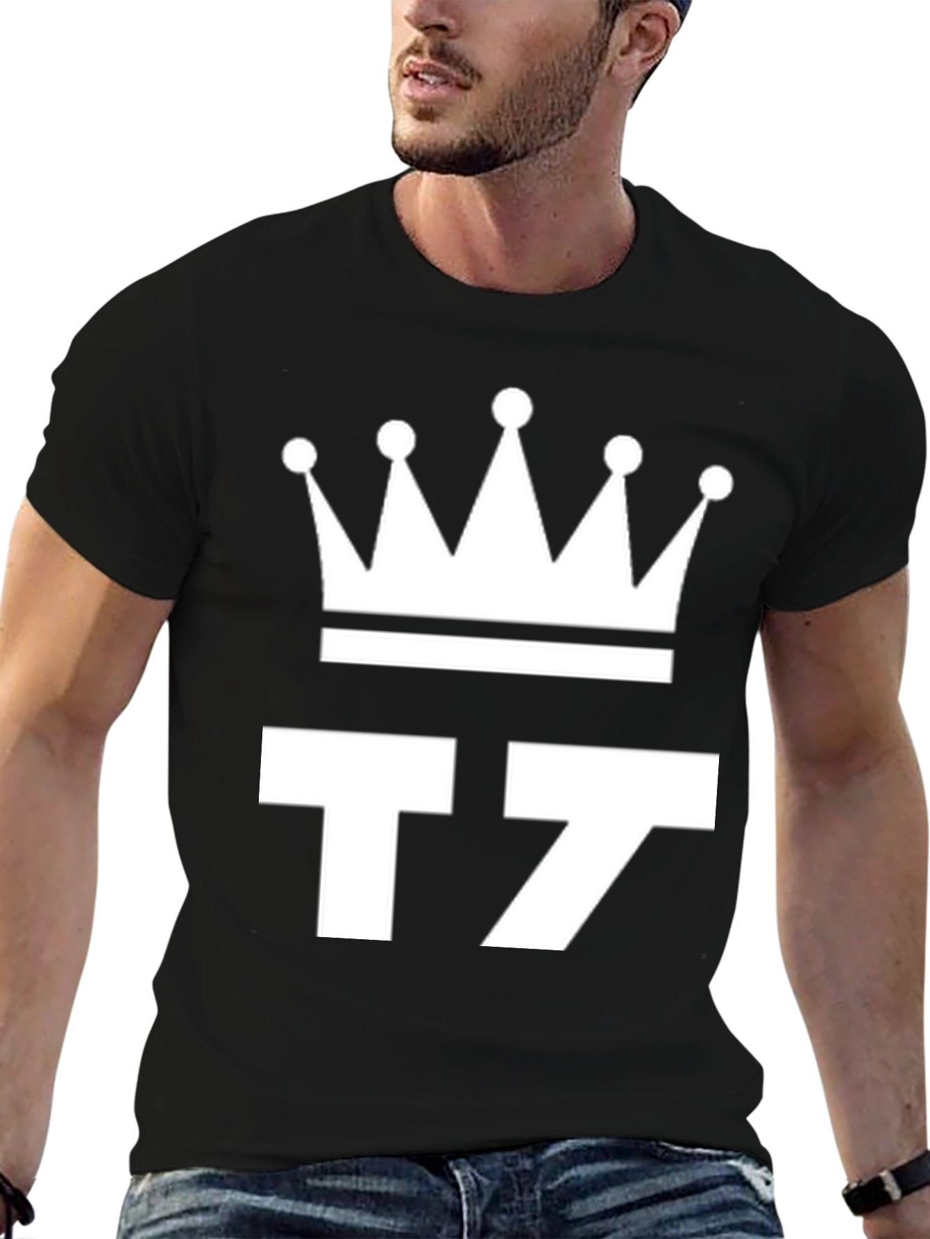 Crown & Number Graphic Tee - Black Cotton Blend