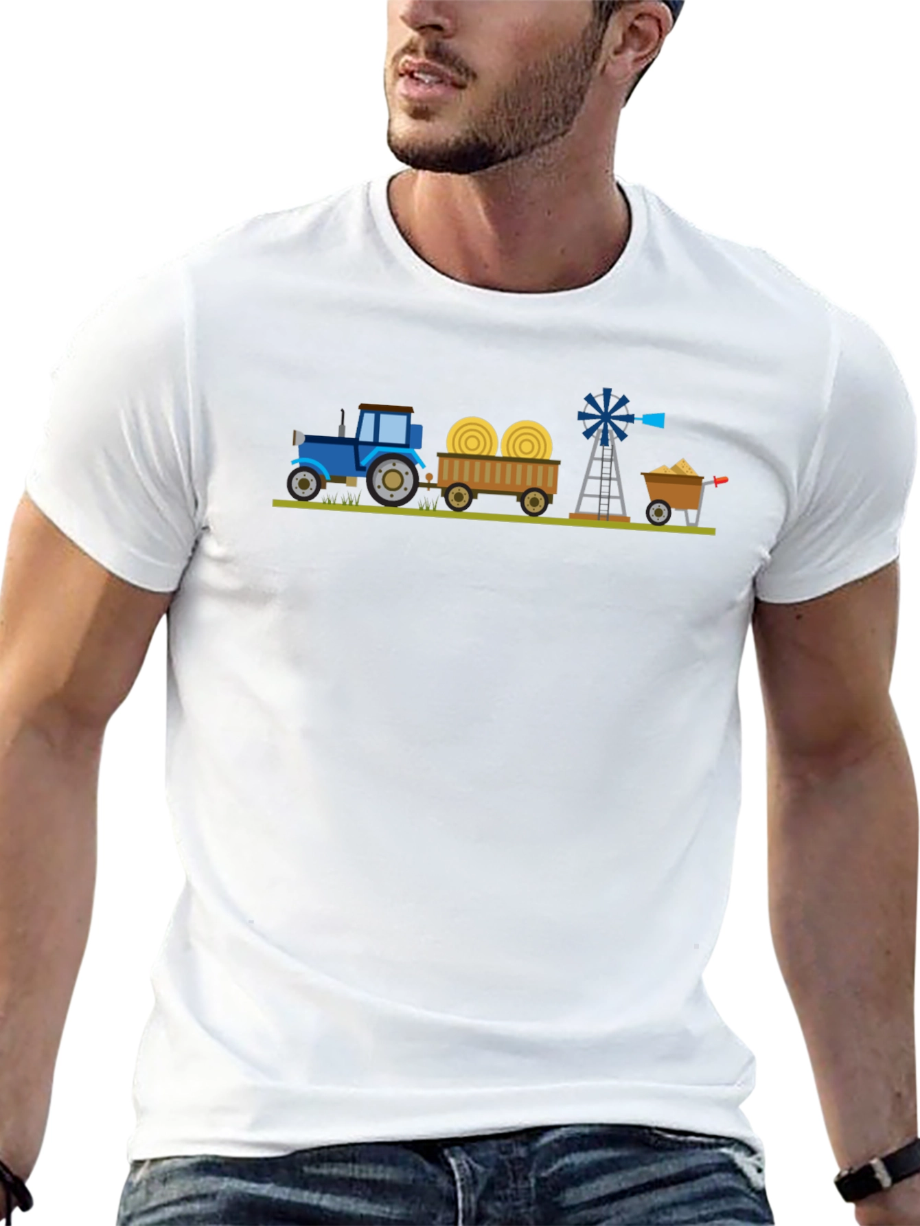 Cartoon Farm Scene Black T-Shirt