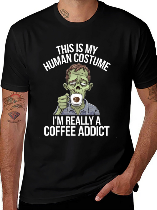 Zombie Coffee Addict Graphic Tee - Halloween Costume T-Shirt