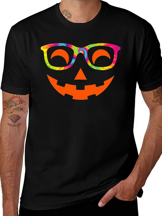Halloween Pumpkin Face T-Shirt Tie Dye Glasses Tee