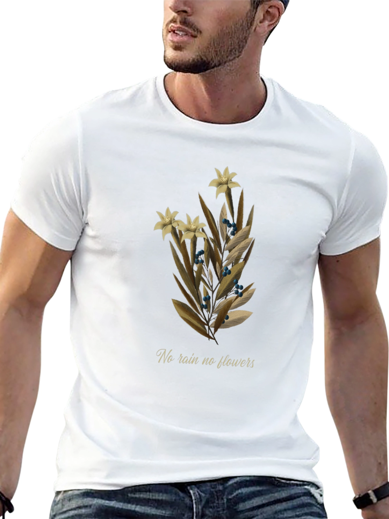 Botanical T-Shirt - No Rain No Flowers Graphic Tee