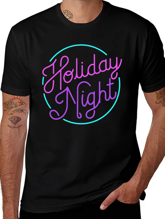 Holiday Night Graphic Tee - Retro Neon Style