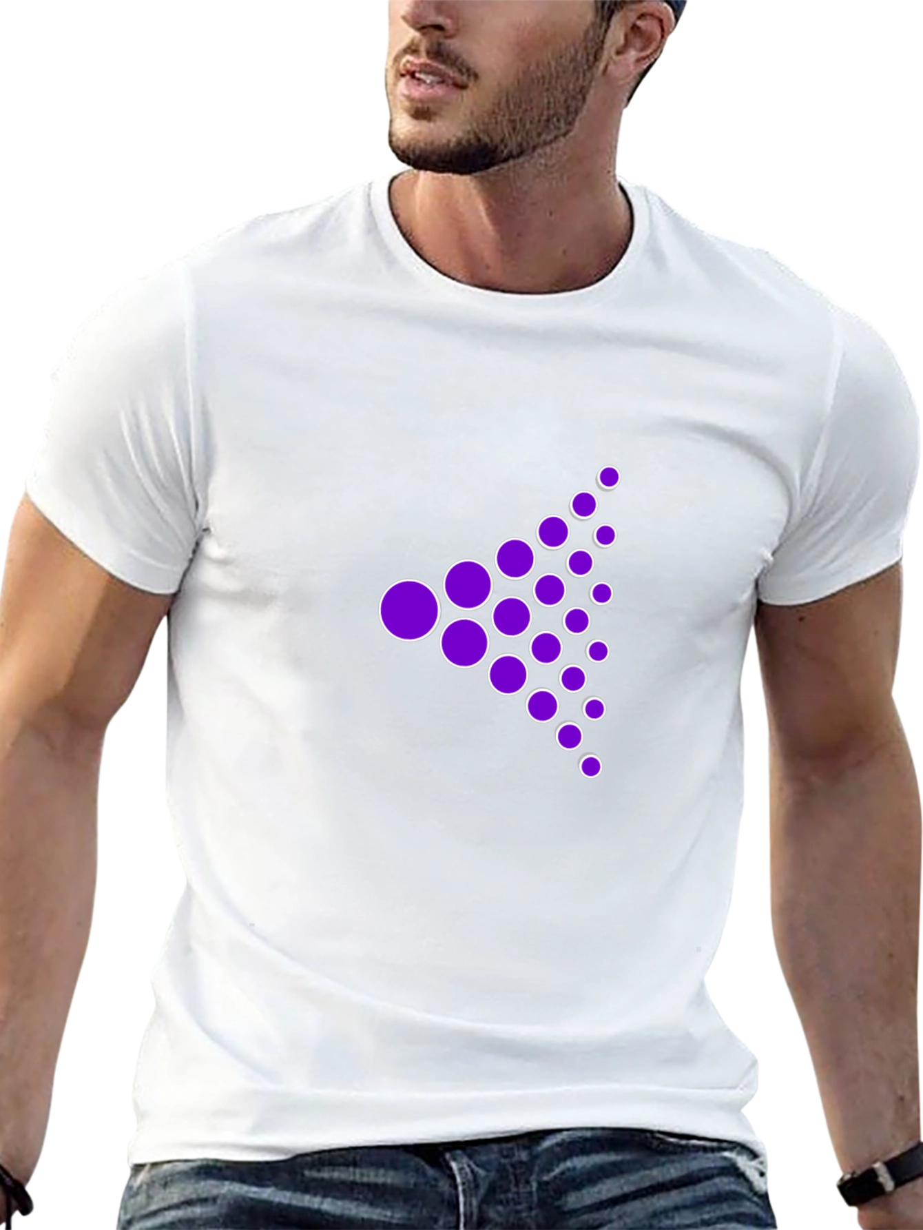 Modern Purple Dot Triangle Graphic Black T-Shirt