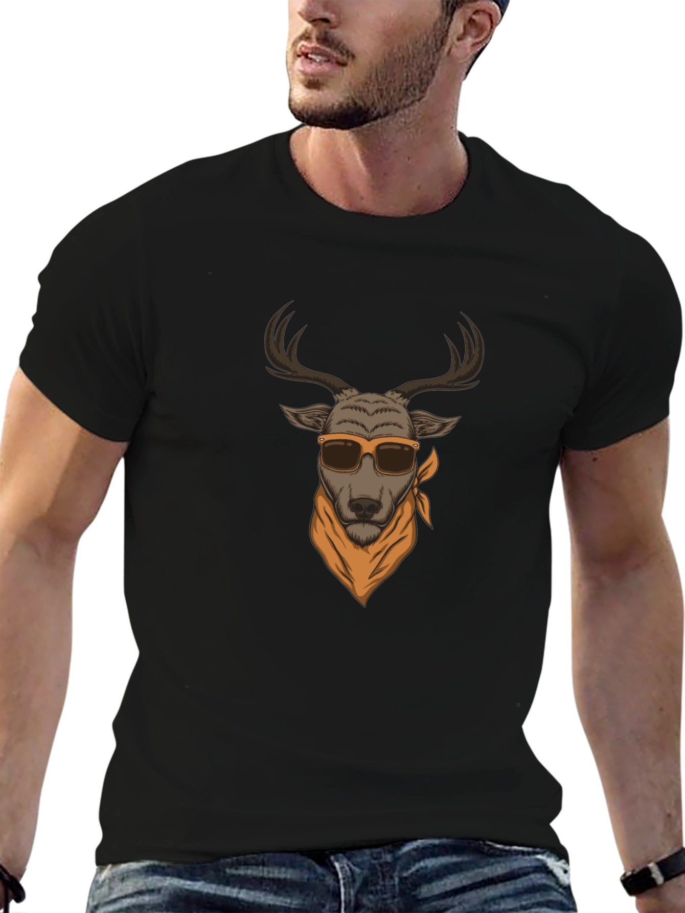 Cool Deer Graphic Tee - Black T-Shirt