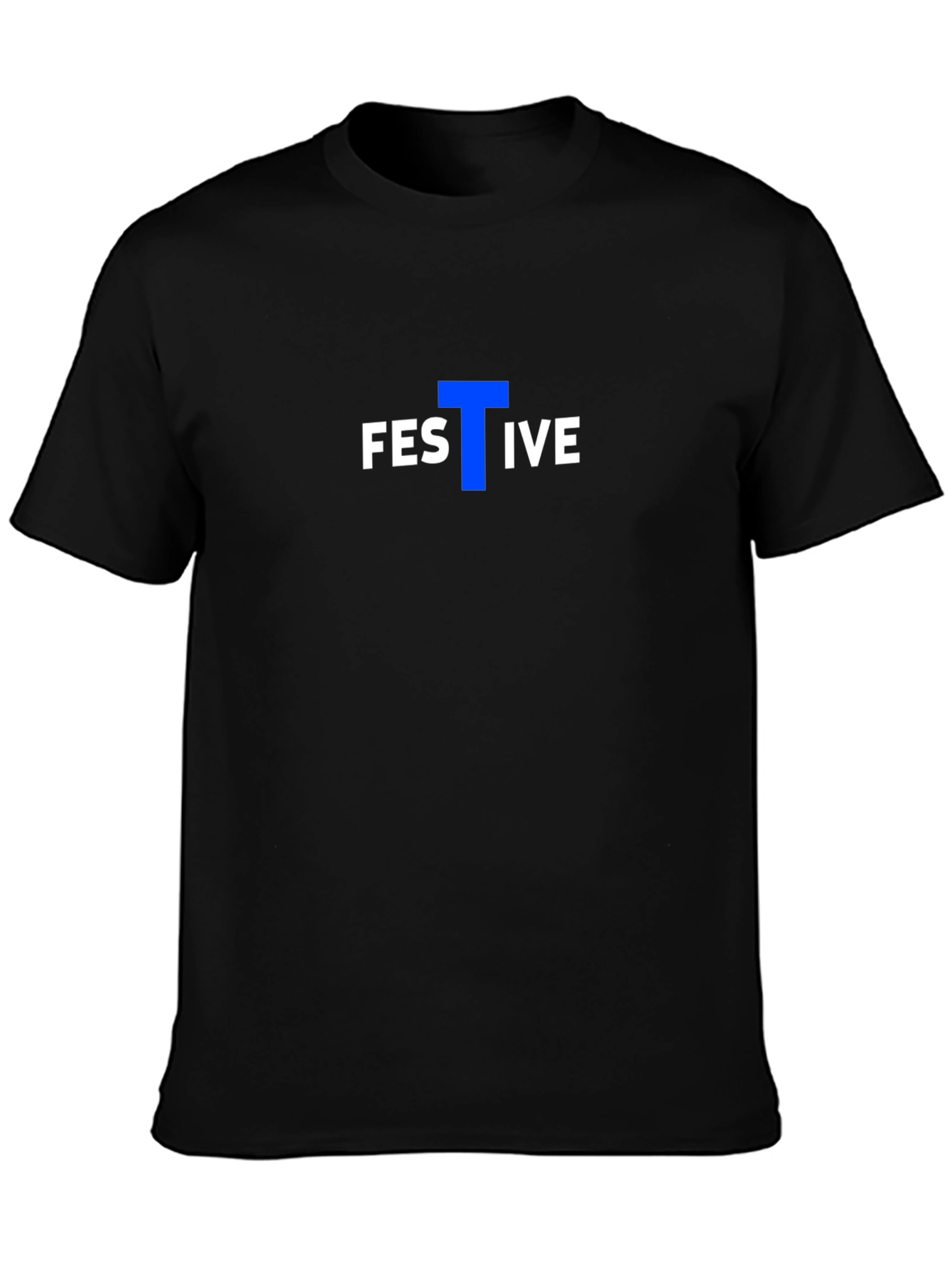 Festive Graphic Tee - Black Cotton Blend Casual T-Shirt
