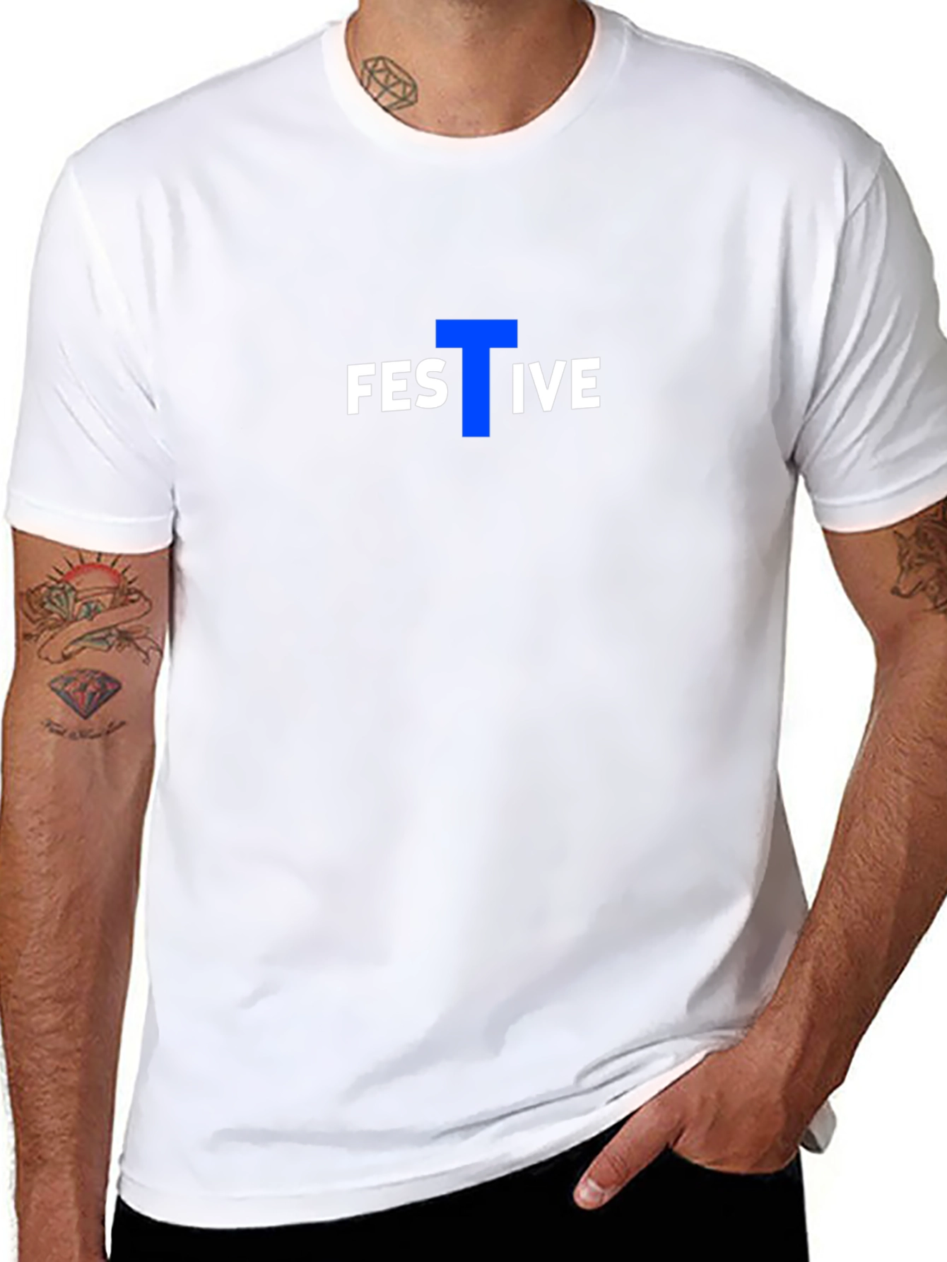 Festive Graphic Tee - Black Cotton Blend Casual T-Shirt