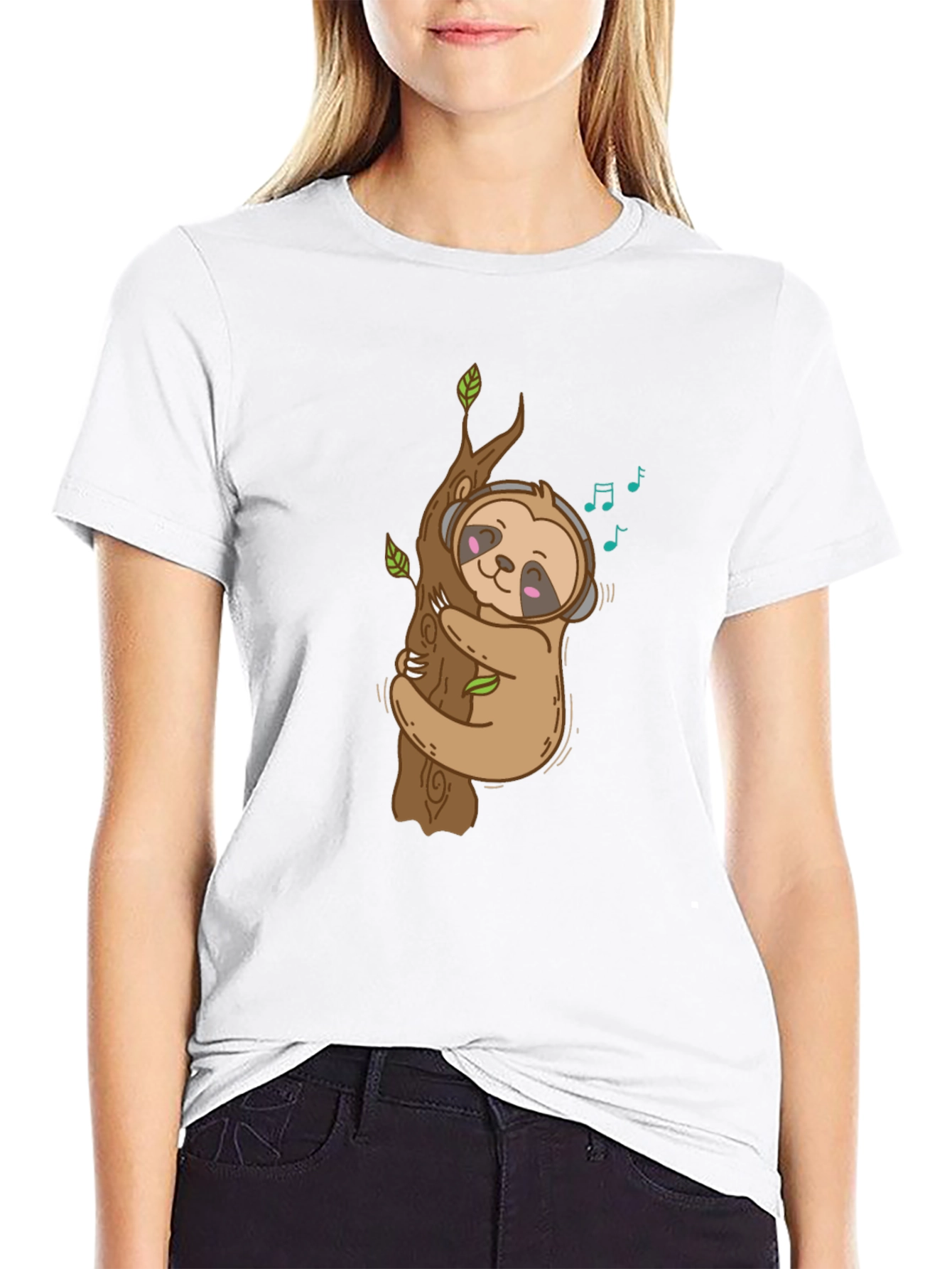 Sloth Music Lover Black T-Shirt